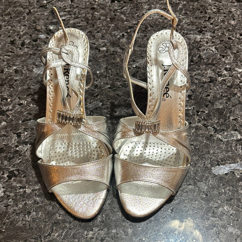 J.Renee Metallic Silver Strappy Heels